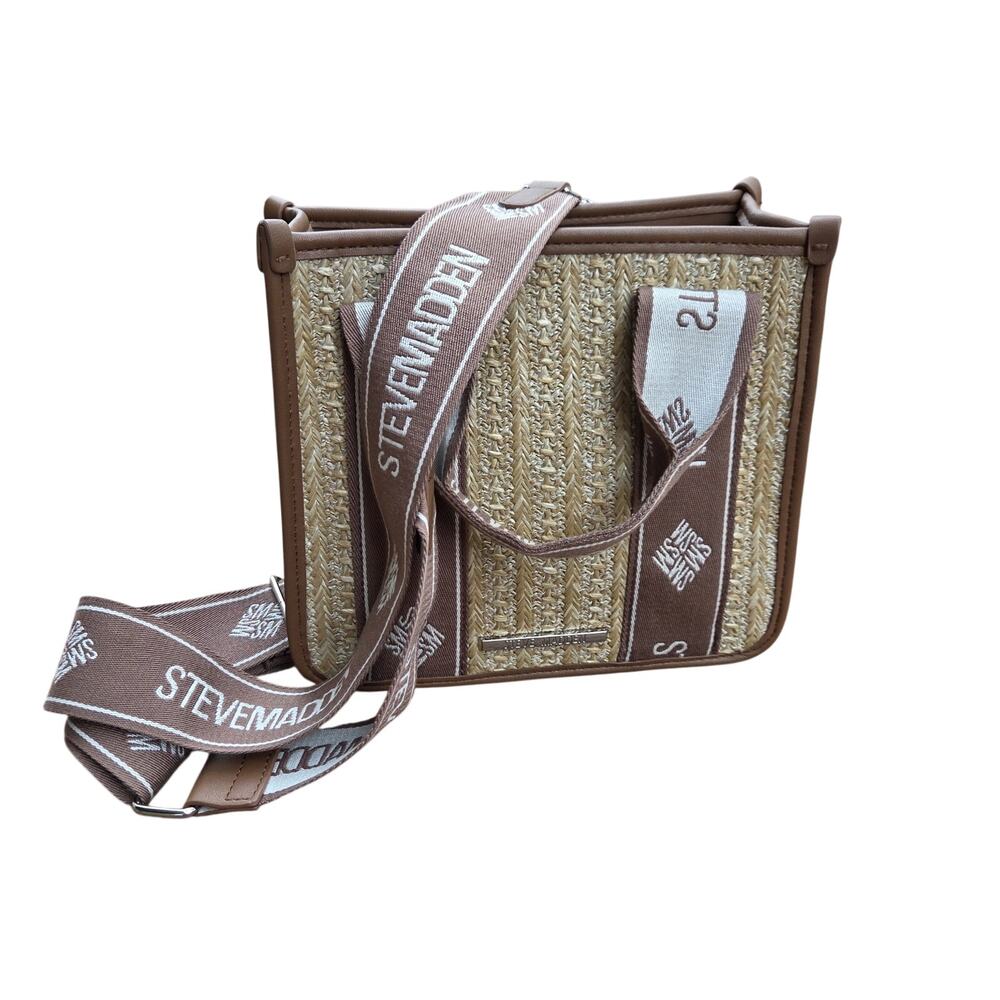 Steve Madden Straw Satchel Crossbody Neutral Woven Mini Bag Resort Chic - Picture 2 of 15